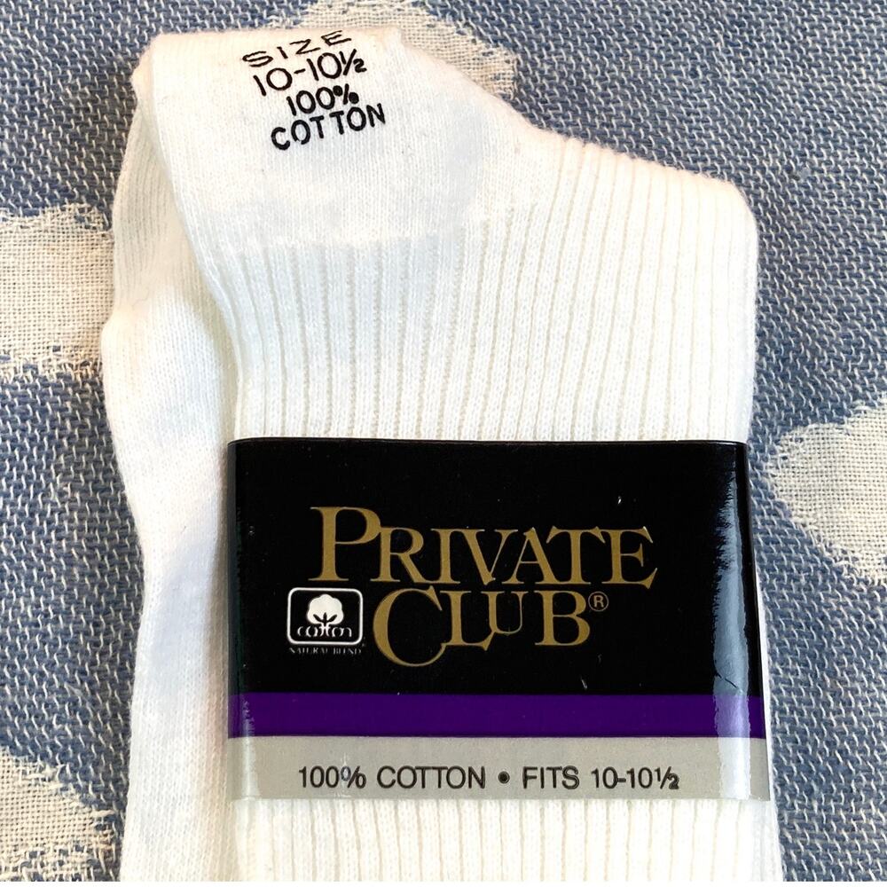 Private Club Vintage Socks Men's 4 Pair White Cotton 10-10.5